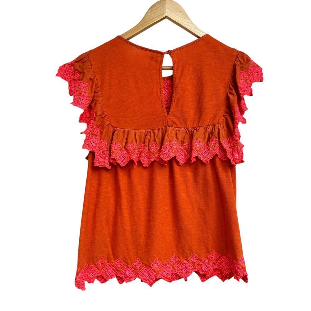 Anthropologie Rica Embroidered Top Size M Sleeveless Ruffled Cotton Easy Comfy - Picture 5 of 9